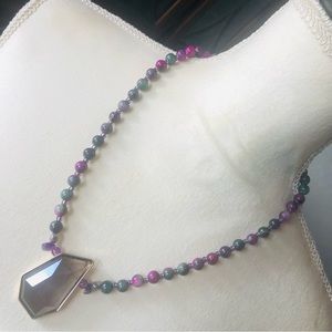 Handcrafted genuine ruby in zoisite geometric topaz pendant necklace
